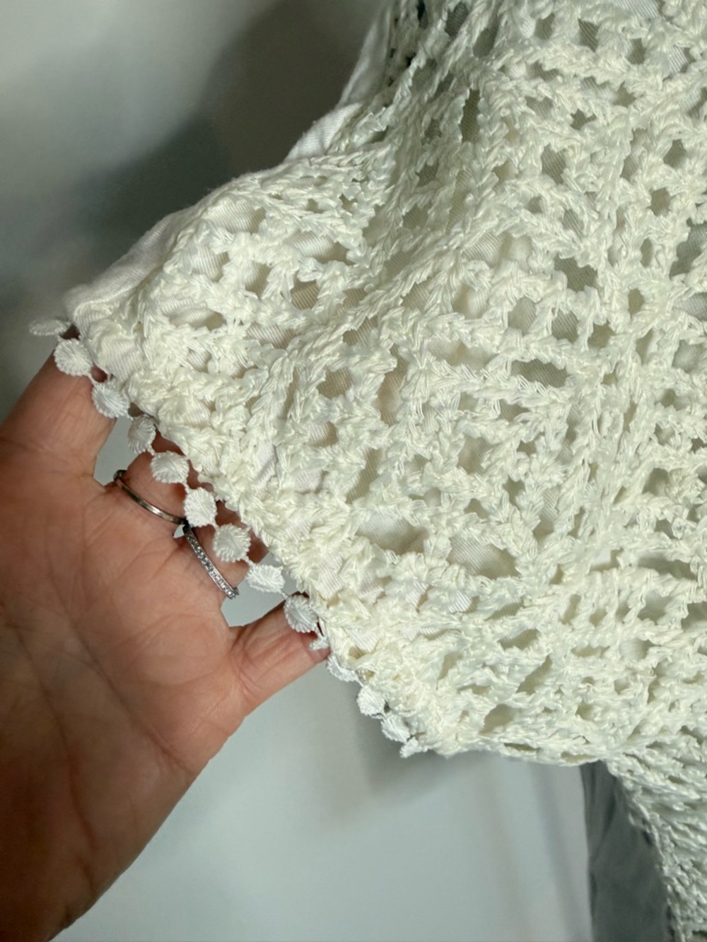 CABLE & GAUGE Cream Crochet Knit Short Sleeve Top Tee Boho Size Large - Picture 6 of 12